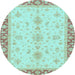 Round Oriental Light Blue Traditional Rug, abs3607lblu