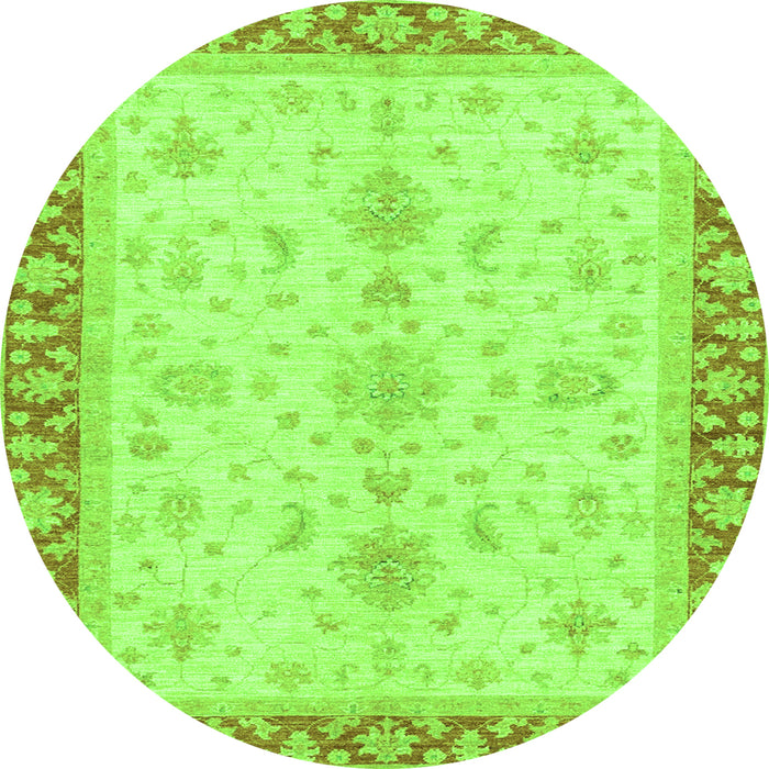 Round Machine Washable Oriental Green Traditional Area Rugs, wshabs3607grn