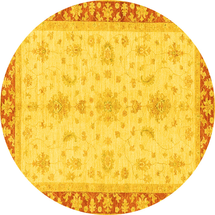 Round Machine Washable Oriental Yellow Traditional Rug, wshabs3607yw