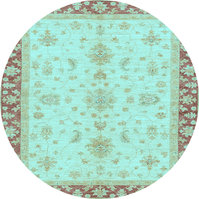 Round Machine Washable Oriental Light Blue Traditional Rug, wshabs3607lblu