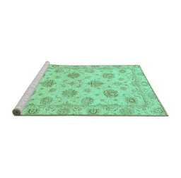 Sideview of Machine Washable Oriental Turquoise Traditional Area Rugs, wshabs3608turq