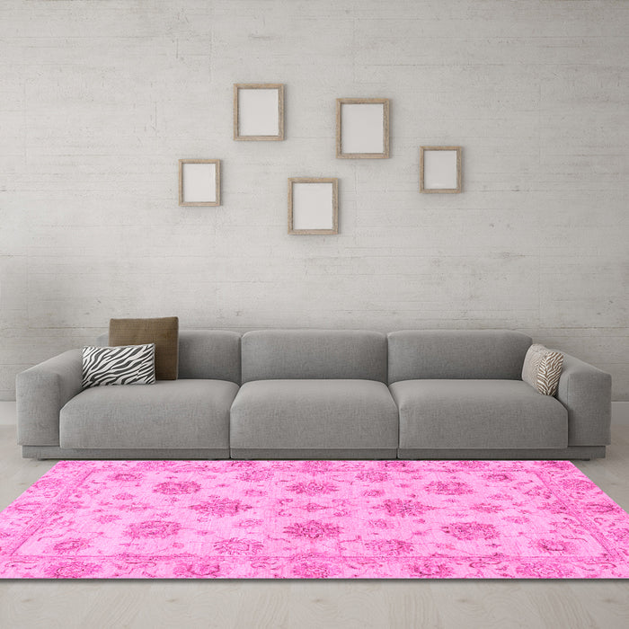 Machine Washable Oriental Pink Traditional Rug in a Living Room, wshabs3608pnk