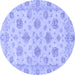 Round Machine Washable Oriental Blue Traditional Rug, wshabs3608blu