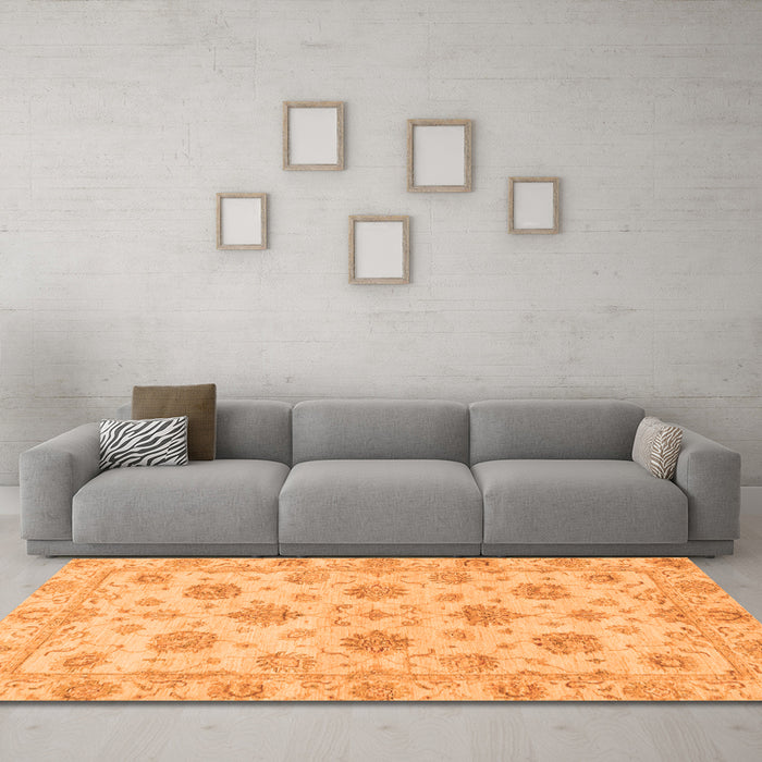 Machine Washable Oriental Orange Traditional Area Rugs in a Living Room, wshabs3608org