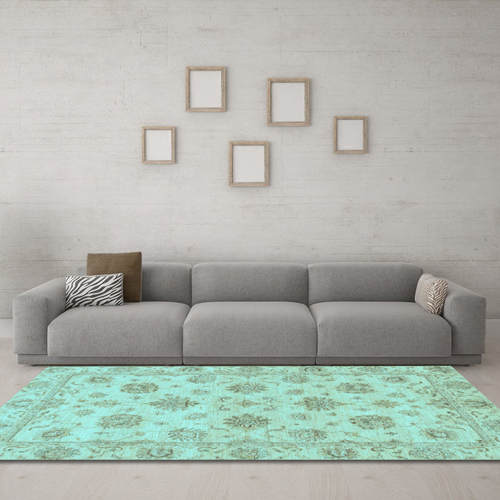 Machine Washable Oriental Light Blue Traditional Rug in a Living Room, wshabs3608lblu
