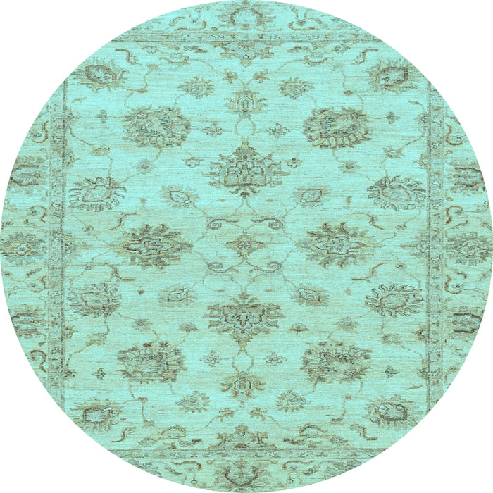 Round Machine Washable Oriental Light Blue Traditional Rug, wshabs3608lblu