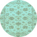 Round Machine Washable Oriental Light Blue Traditional Rug, wshabs3608lblu