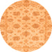 Round Machine Washable Oriental Orange Traditional Area Rugs, wshabs3608org