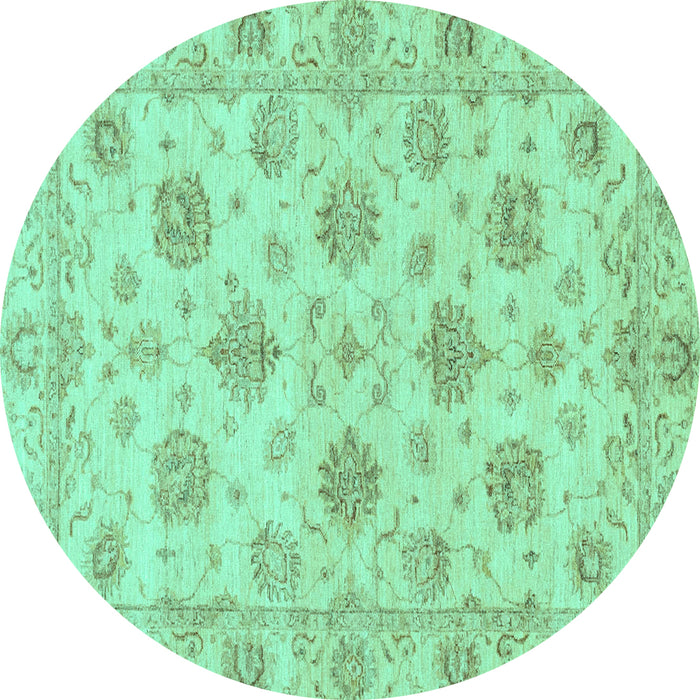 Round Machine Washable Oriental Turquoise Traditional Area Rugs, wshabs3608turq