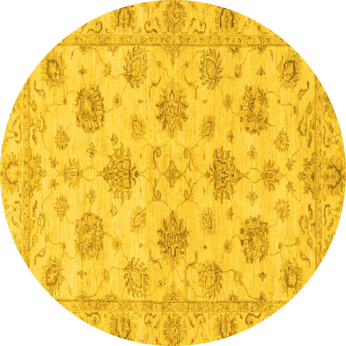 Round Machine Washable Oriental Yellow Traditional Rug, wshabs3608yw