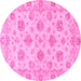 Round Machine Washable Oriental Pink Traditional Rug, wshabs3608pnk