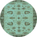 Round Oriental Light Blue Traditional Rug, abs3609lblu