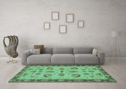 Machine Washable Oriental Turquoise Traditional Area Rugs in a Living Room,, wshabs3609turq