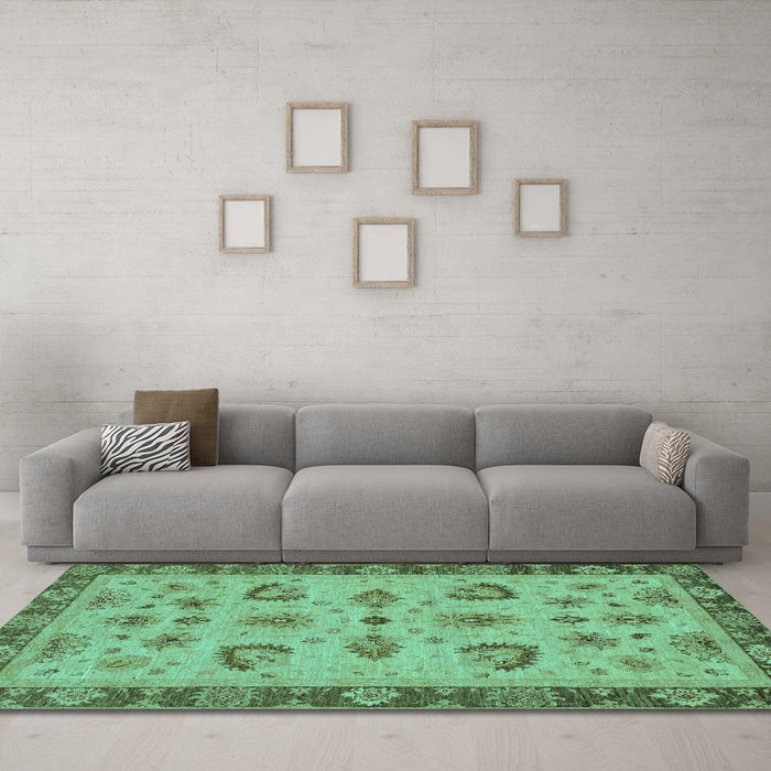 Machine Washable Oriental Turquoise Traditional Area Rugs in a Living Room,, wshabs3609turq