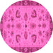 Round Machine Washable Oriental Pink Traditional Rug, wshabs3609pnk