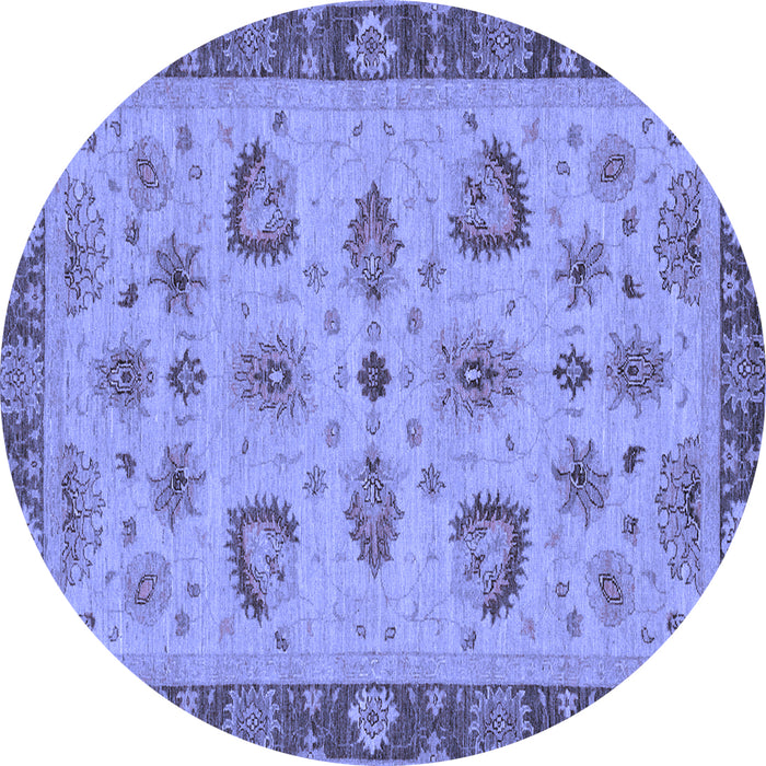 Round Machine Washable Oriental Blue Traditional Rug, wshabs3609blu