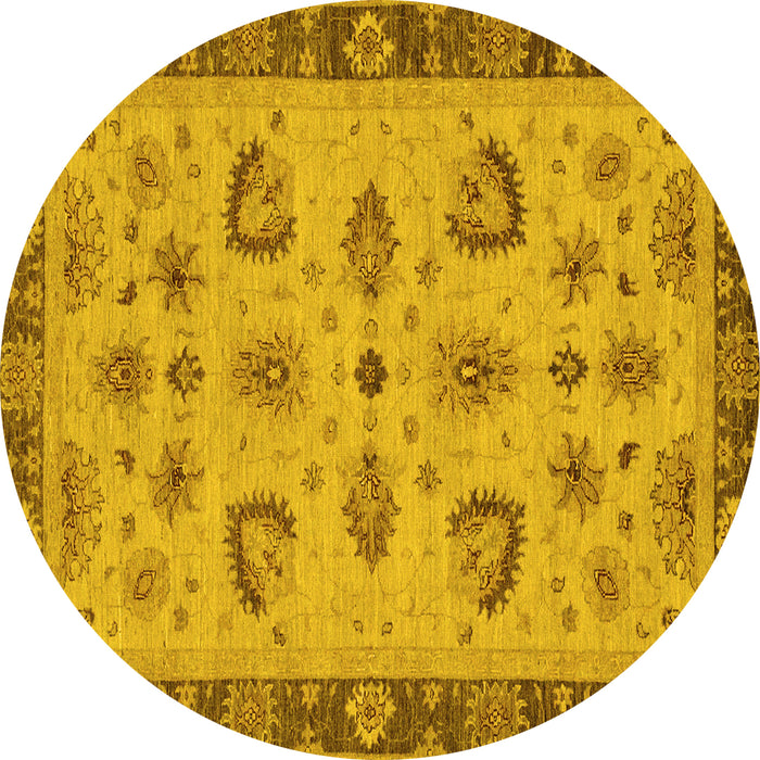 Round Machine Washable Oriental Yellow Traditional Rug, wshabs3609yw