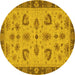 Round Machine Washable Oriental Yellow Traditional Rug, wshabs3609yw