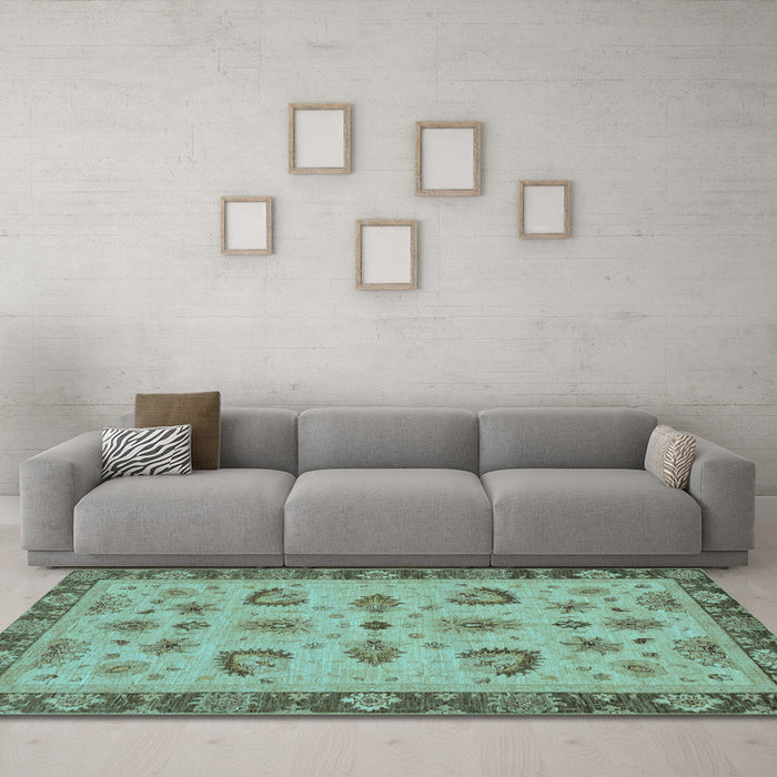 Machine Washable Oriental Light Blue Traditional Rug in a Living Room, wshabs3609lblu