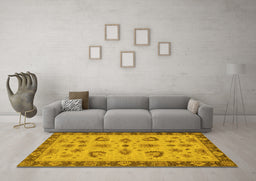 Machine Washable Oriental Yellow Traditional Rug in a Living Room, wshabs3609yw