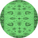 Round Machine Washable Oriental Emerald Green Traditional Area Rugs, wshabs3609emgrn