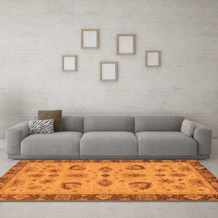 Machine Washable Oriental Orange Traditional Area Rugs in a Living Room, wshabs3609org