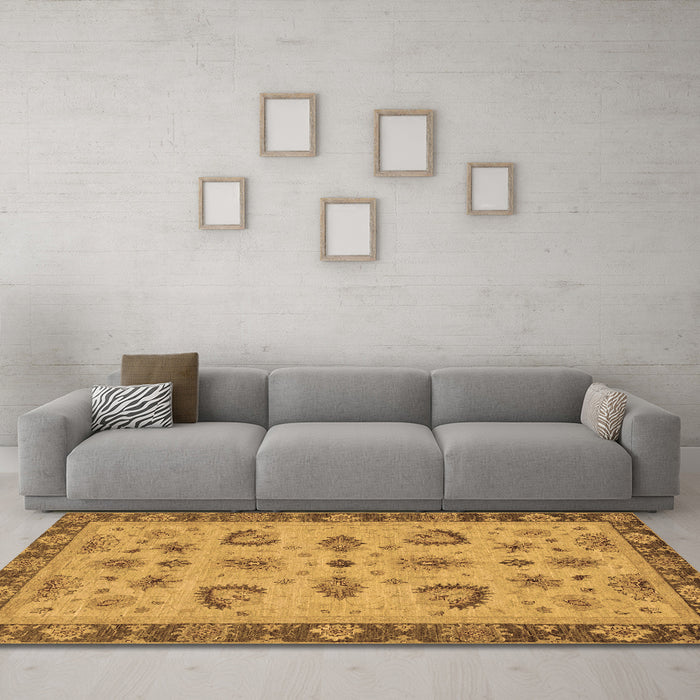 Machine Washable Oriental Brown Traditional Rug in a Living Room,, wshabs3609brn