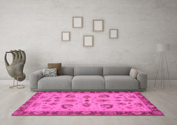 Machine Washable Oriental Pink Traditional Rug in a Living Room, wshabs3609pnk