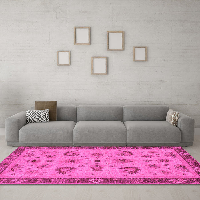 Machine Washable Oriental Pink Traditional Rug in a Living Room, wshabs3609pnk