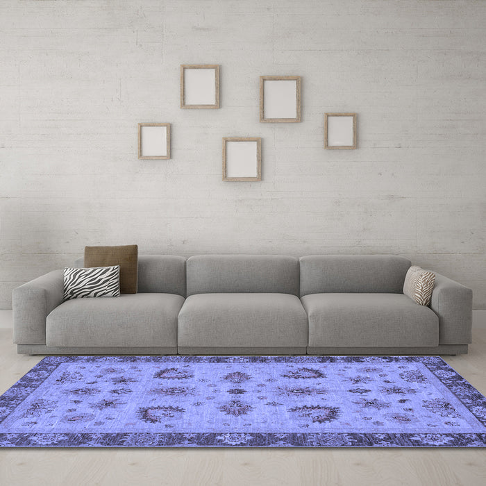 Machine Washable Oriental Blue Traditional Rug in a Living Room, wshabs3609blu