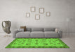 Machine Washable Oriental Green Traditional Area Rugs in a Living Room,, wshabs3609grn