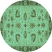 Round Oriental Turquoise Traditional Rug, abs3609turq