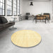 Round Machine Washable Abstract Mustard Yellow Rug in a Office, wshabs360