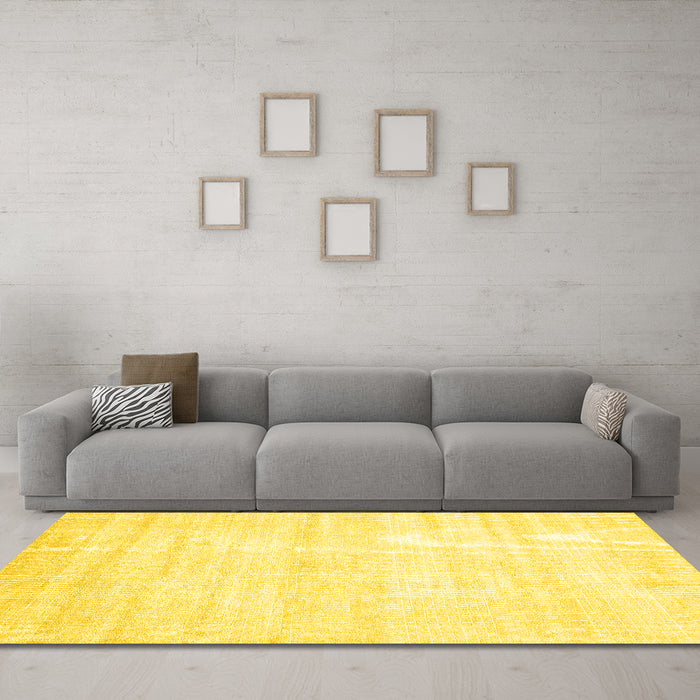 Machine Washable Solid Yellow Modern Rug in a Living Room, wshabs360yw