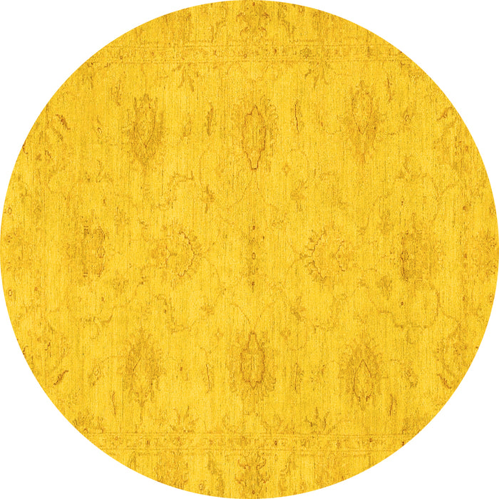 Round Machine Washable Oriental Yellow Traditional Rug, wshabs3610yw