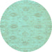 Round Machine Washable Oriental Light Blue Traditional Rug, wshabs3610lblu