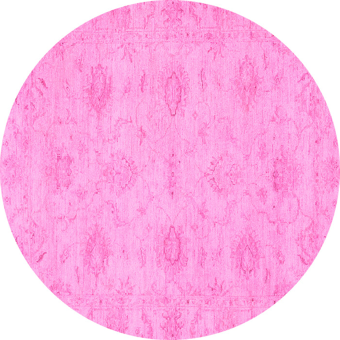 Round Machine Washable Oriental Pink Traditional Rug, wshabs3610pnk