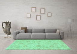 Machine Washable Oriental Turquoise Traditional Area Rugs in a Living Room,, wshabs3610turq