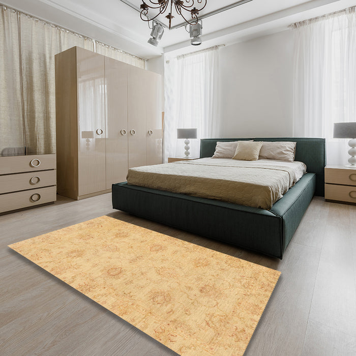 Abstract Orange Oriental Rug in a Bedroom, abs3610