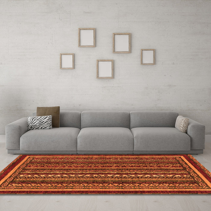 Machine Washable Southwestern Orange Country Area Rugs in a Living Room, wshabs3611org
