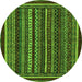 Round Machine Washable Southwestern Green Country Area Rugs, wshabs3611grn