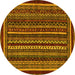 Round Machine Washable Southwestern Yellow Country Rug, wshabs3611yw