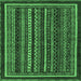 Square Machine Washable Southwestern Emerald Green Country Area Rugs, wshabs3611emgrn