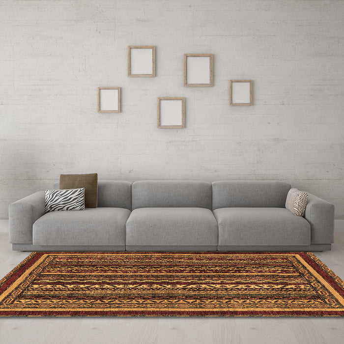 Machine Washable Southwestern Brown Country Rug in a Living Room,, wshabs3611brn