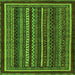 Square Machine Washable Southwestern Green Country Area Rugs, wshabs3611grn