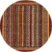 Round Abstract Saffron Red Southwestern Rug, abs3611