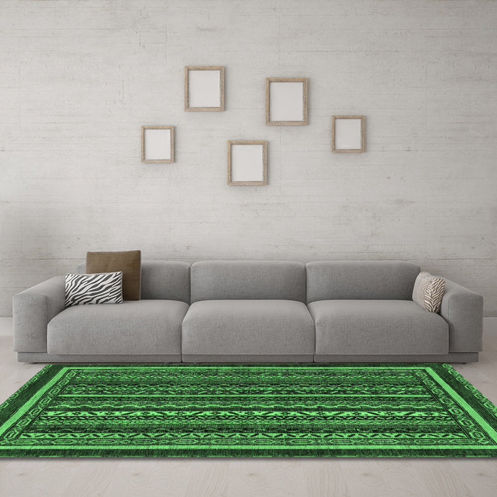 Machine Washable Southwestern Emerald Green Country Area Rugs in a Living Room,, wshabs3611emgrn