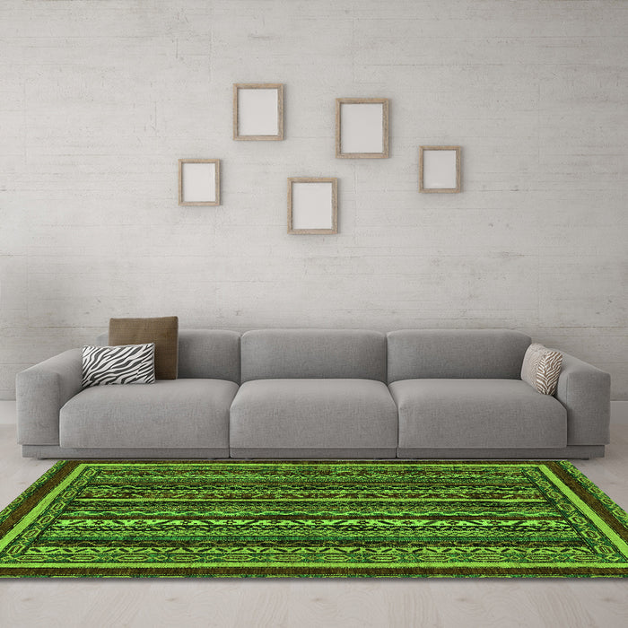 Machine Washable Southwestern Green Country Area Rugs in a Living Room,, wshabs3611grn