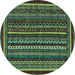 Round Machine Washable Southwestern Turquoise Country Area Rugs, wshabs3611turq