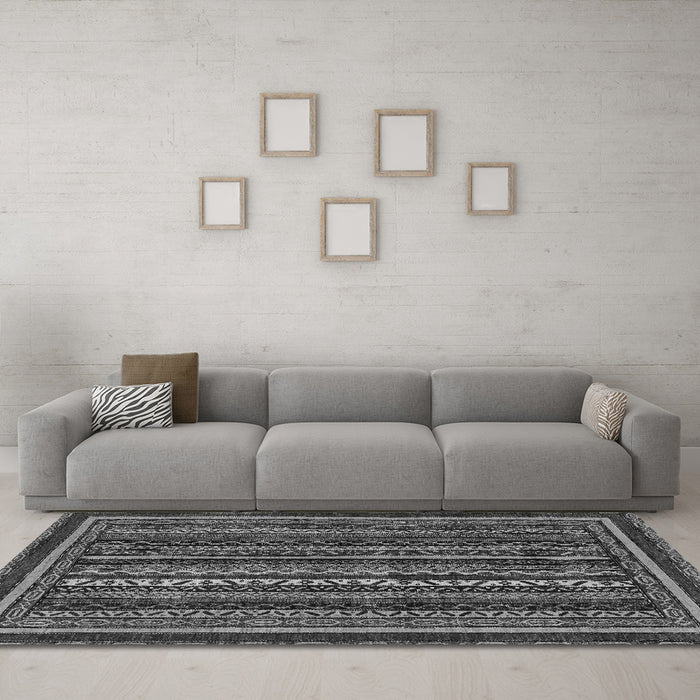 Machine Washable Southwestern Gray Country Rug in a Living Room,, wshabs3611gry